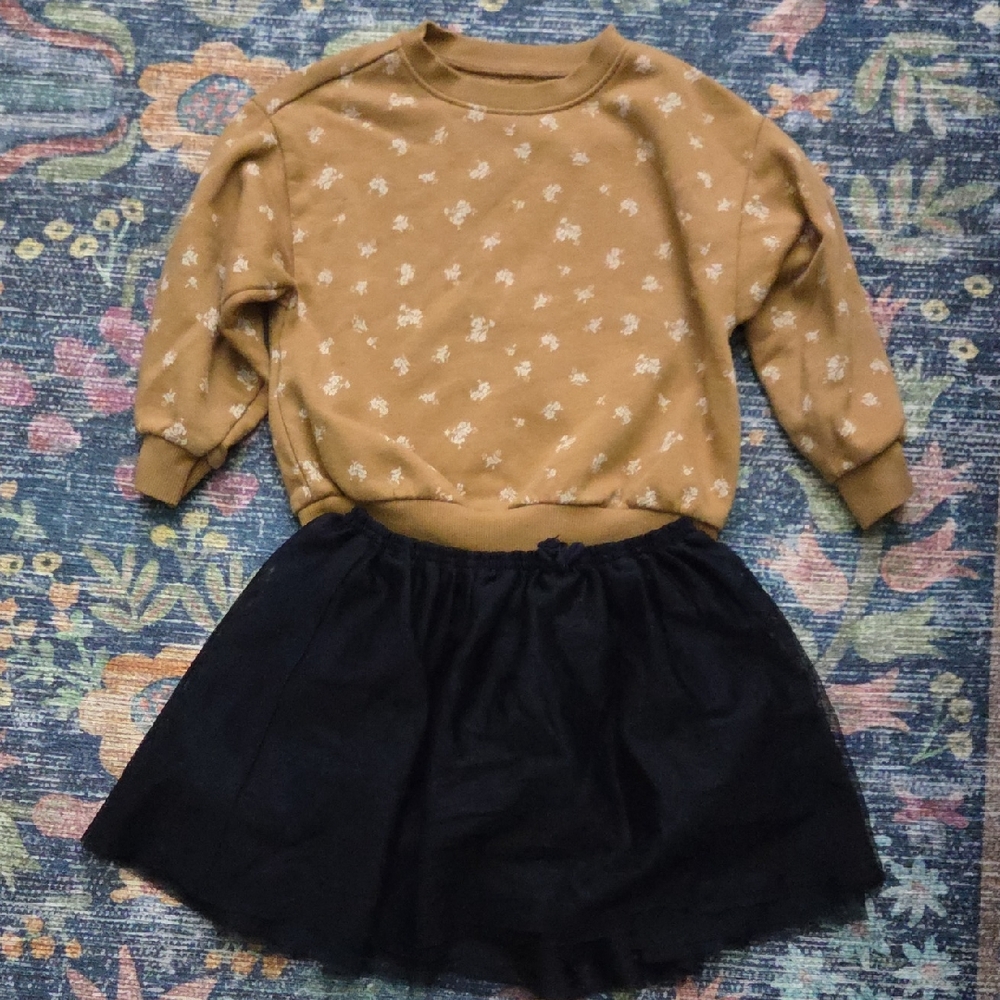 Old Navy Tan Floral Top and Black Skirt Set